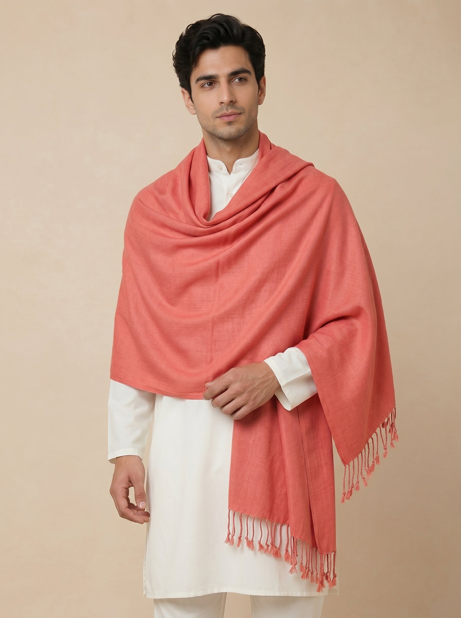 Men Lightweight Solid Color Warm Stole | Peach - view 3