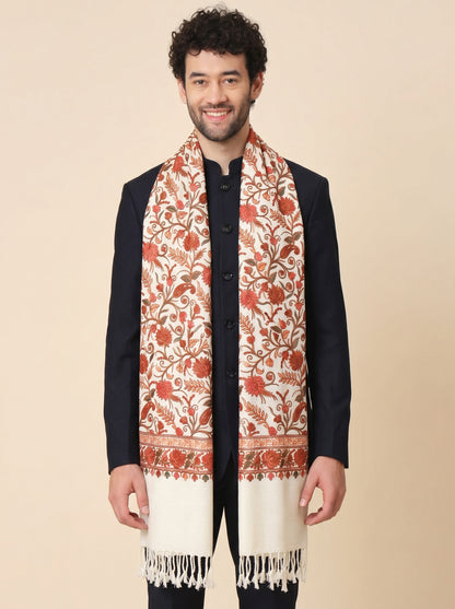 Kashmiri Aari Embroidery Woollen Stole for Men | Off White - view 2