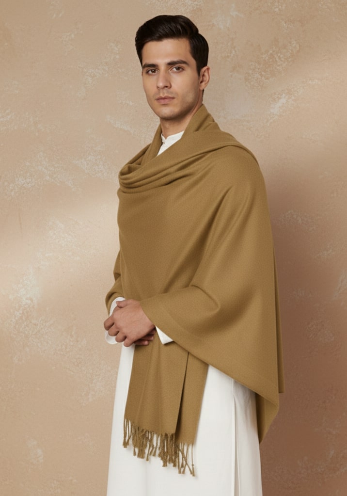 Men Lightweight Solid Color Warm Stole | Beige