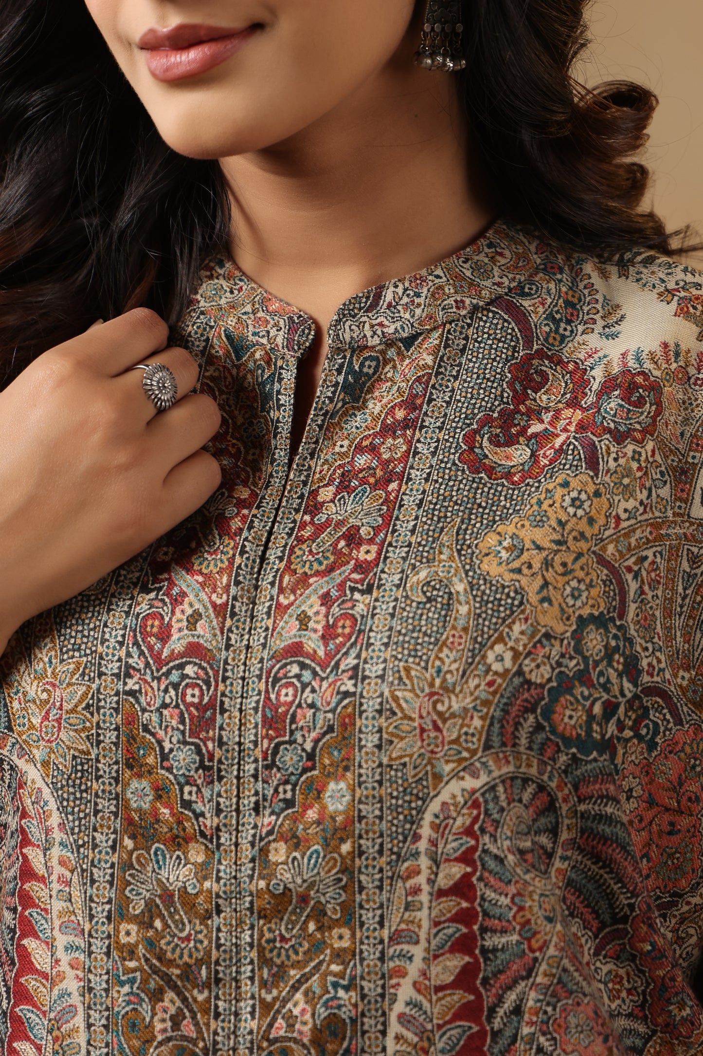 Women's Kaani Woven Winter Kurta | Multicolour