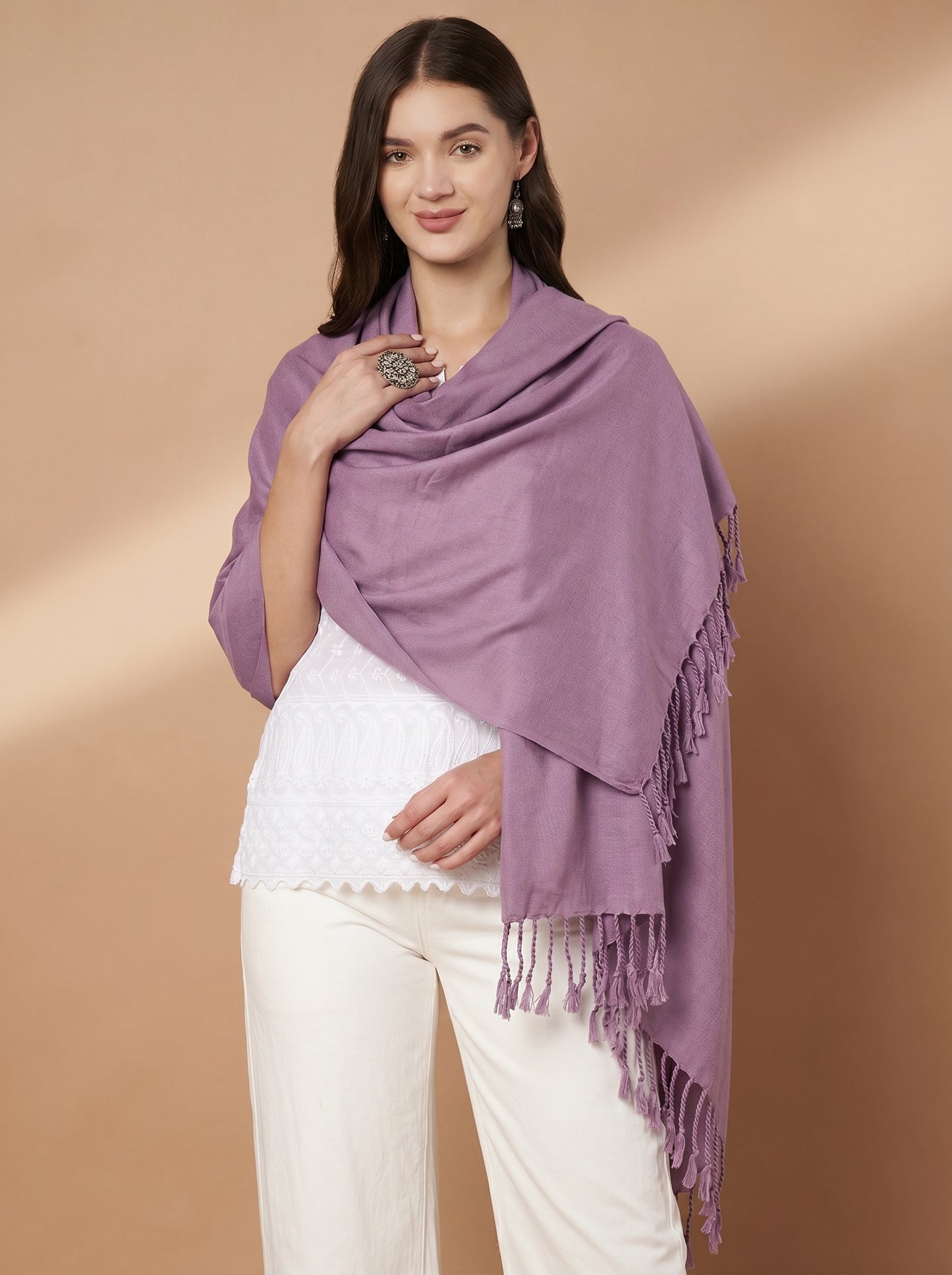 Plain Onion Woolen Stole for Women | Onion