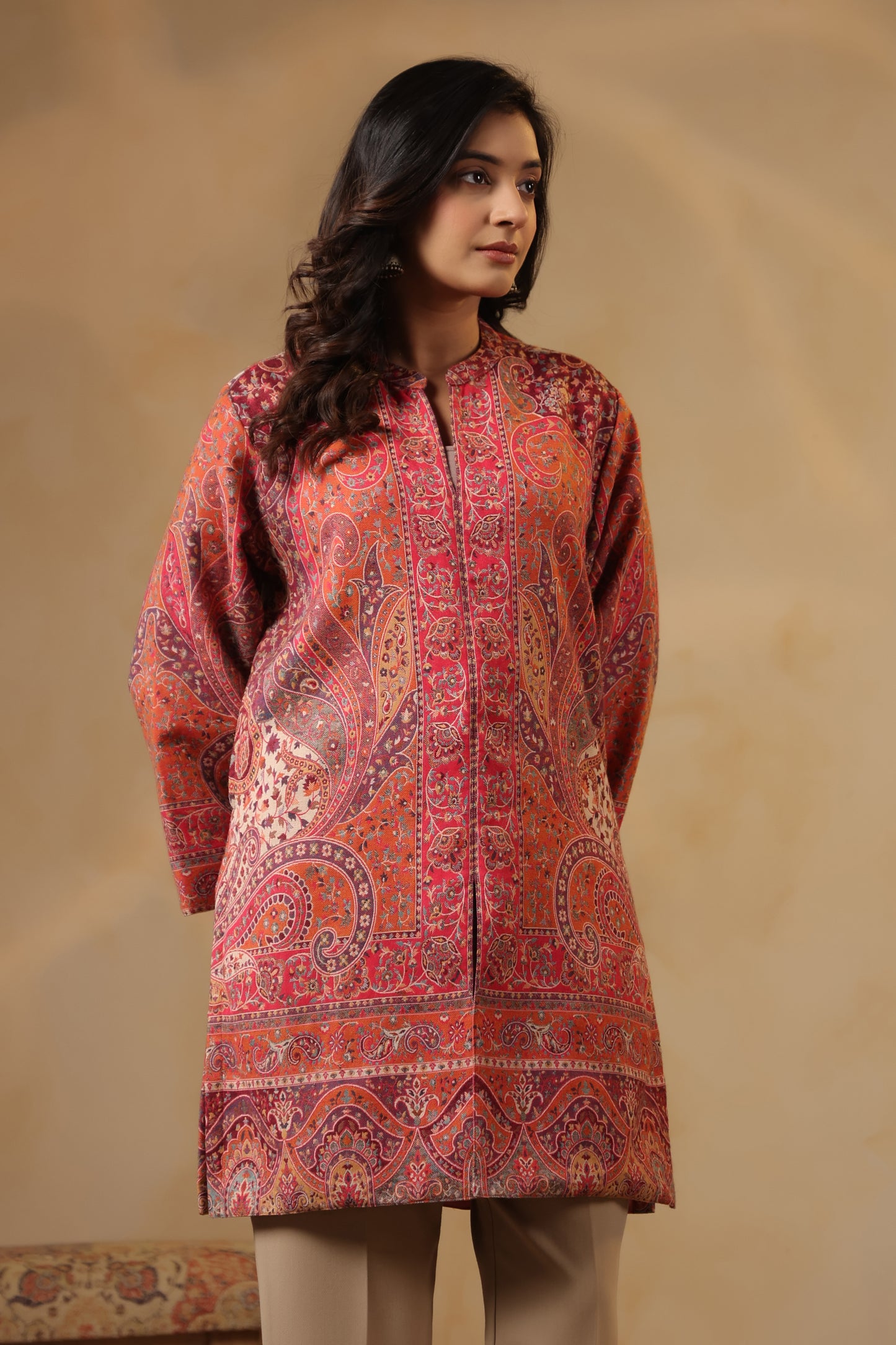Women's Kaani Woven Winter Kurta | Pink