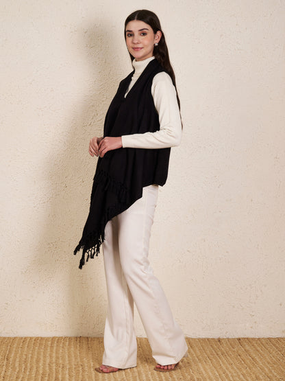 Women's Sleeveless Plain Shrug Cardigan | Black