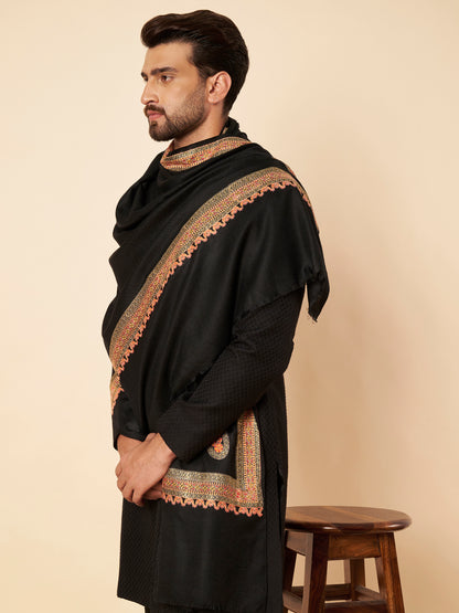 Pure Wool Shawl with Royal Kashmiri Sozni Embroidery and Zari Border - view 5