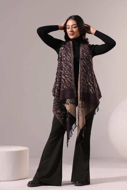 Women's Sleeveless Zari Pattern Shrug Cardigan | Purple