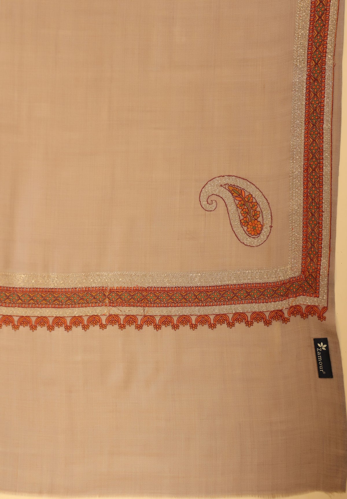 Kashmiri Sozni Zari Embroidery Shawl for Men | Beige - view 5