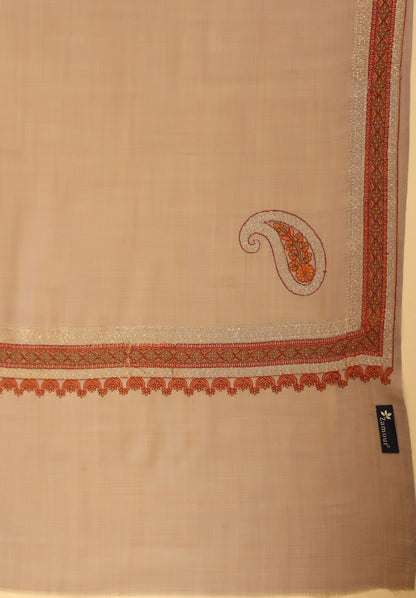 Kashmiri Sozni Zari Embroidery Shawl for Men | Beige - view 5