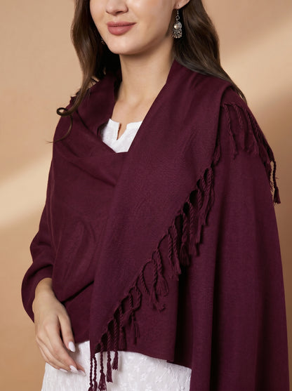 Plain Wine Woolen Stole for Women | Wine - view 5