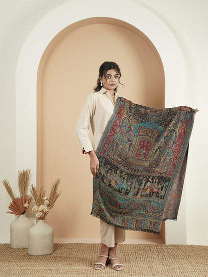 Kani Darbar Weave Soft Woolen Stole for Women | Black