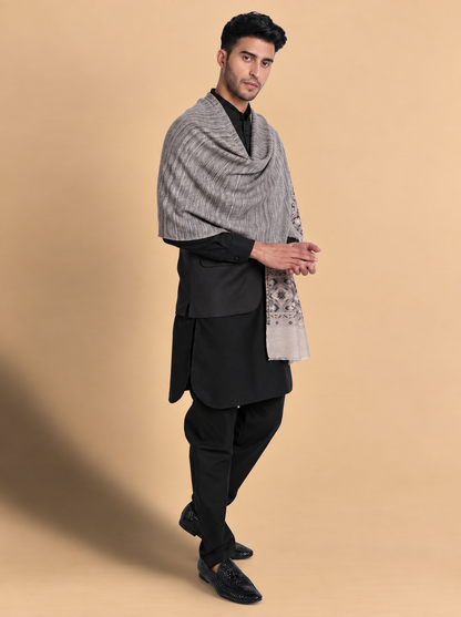Ultra Soft Fine-Wool Kani Woven Stole for Men | Ivory - view 4