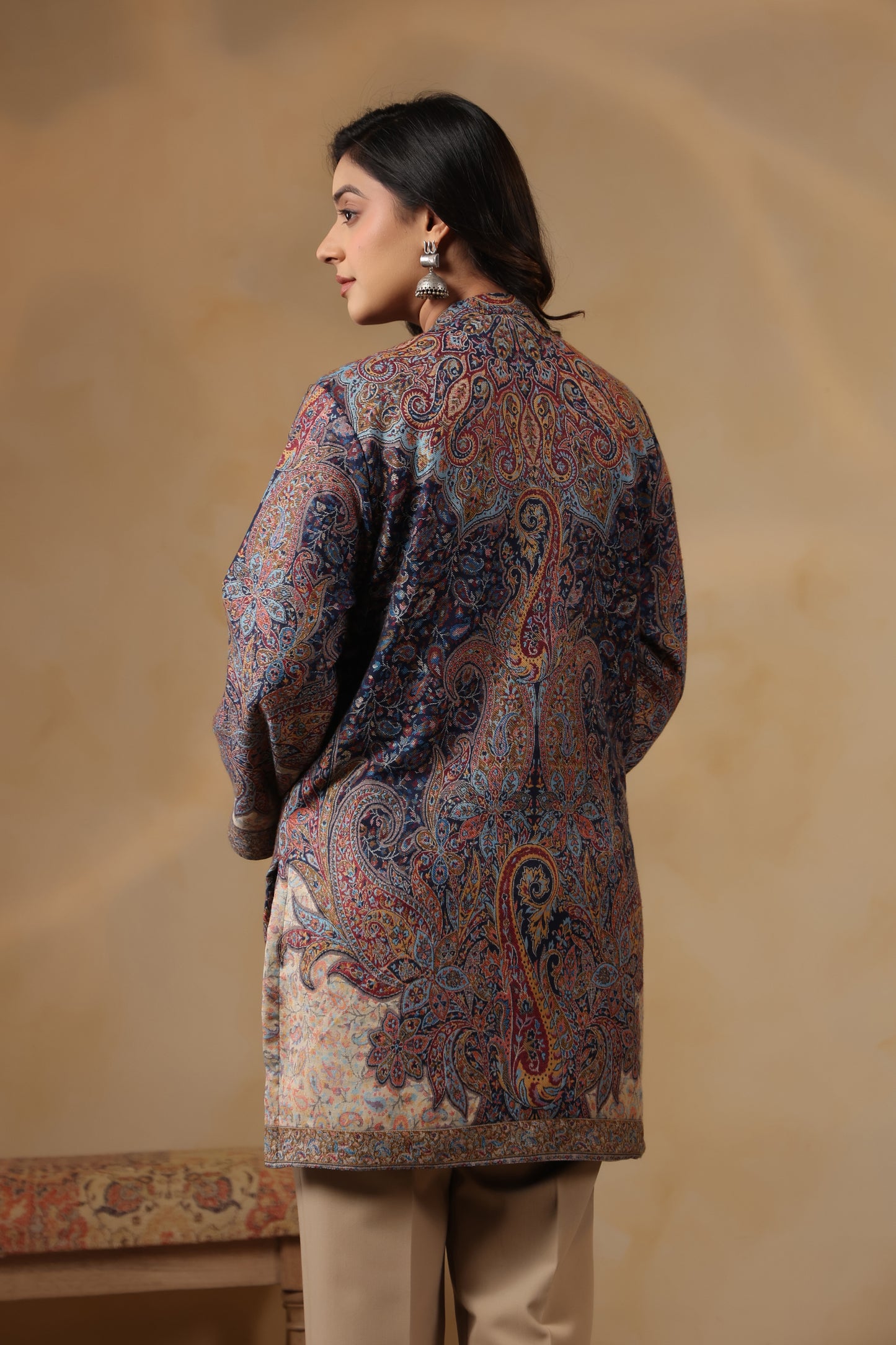 Women's Kaani Woven Winter Kurta | Navy Blue