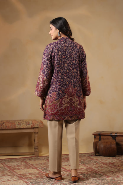 Women's Kaani Woven Winter Kurta | Purple