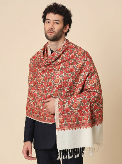 Kashmiri Aari Embroidery Woollen Stole for Men | Off White - view 3