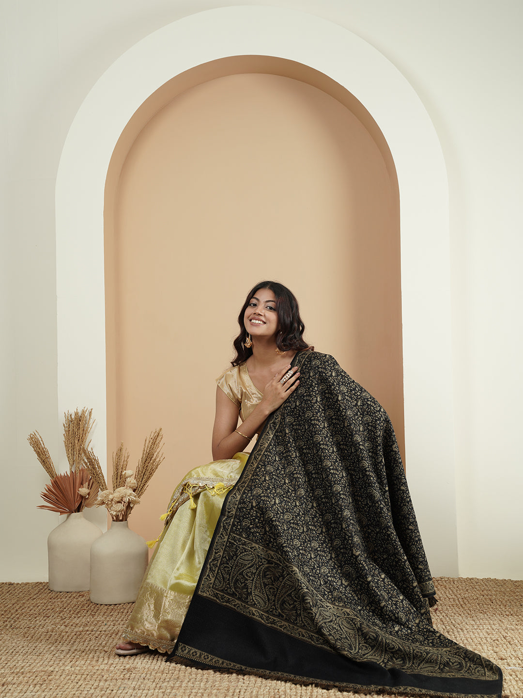 Woolen Kani Shawl with Intricate Kashmiri Paisley & Floral Woven Design | Black - view 3