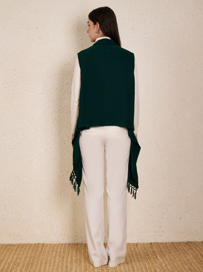 Women's Sleeveless Plain Shrug Cardigan | Bottle Green