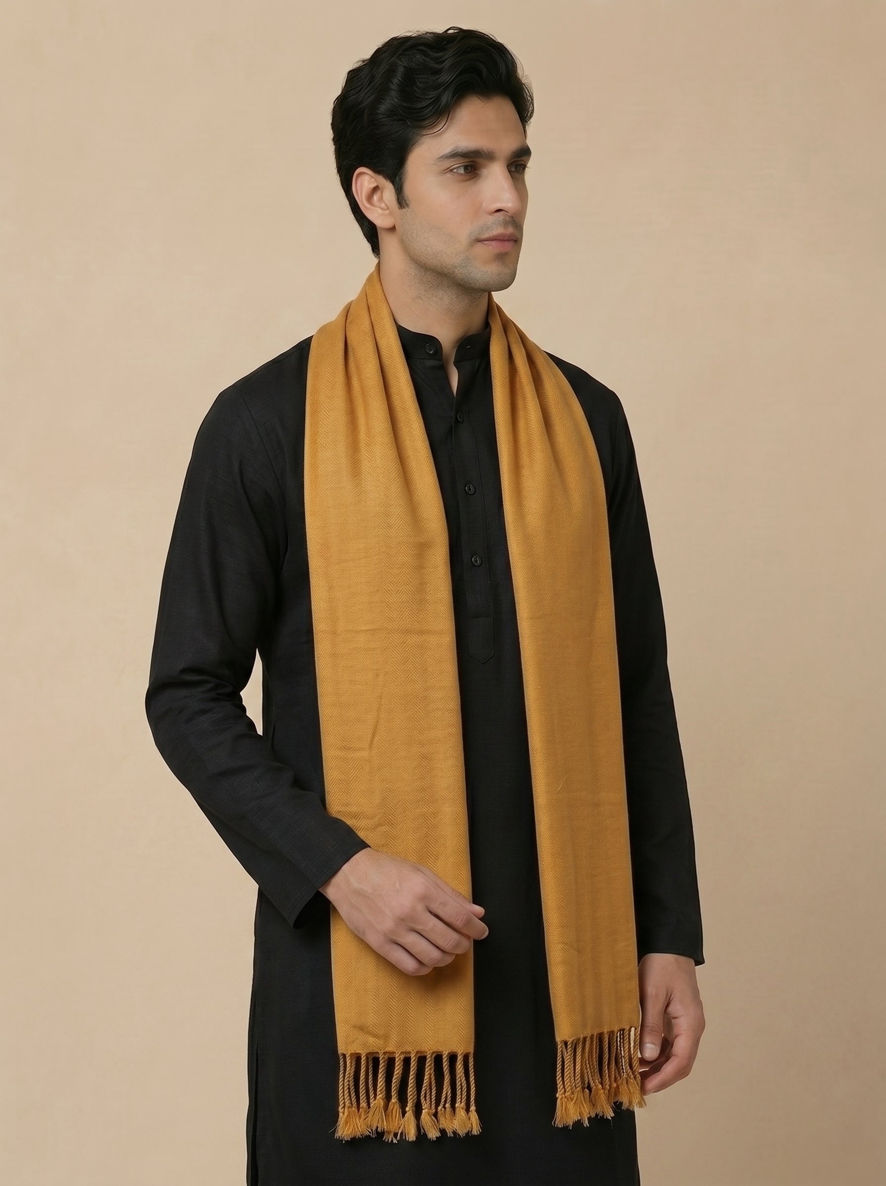 Men Lightweight Solid Color Warm Stole | Mustard