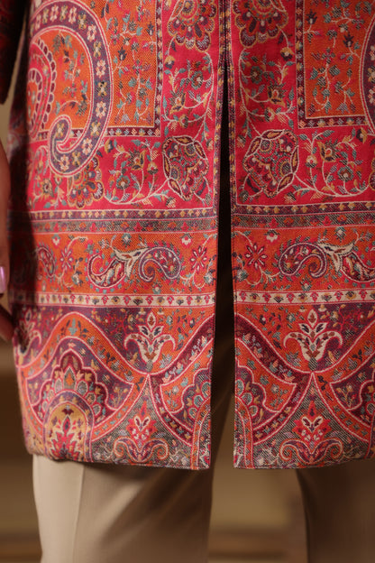 Women's Kaani Woven Winter Kurta | Pink