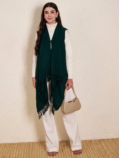 Women's Sleeveless Plain Shrug Cardigan | Bottle Green