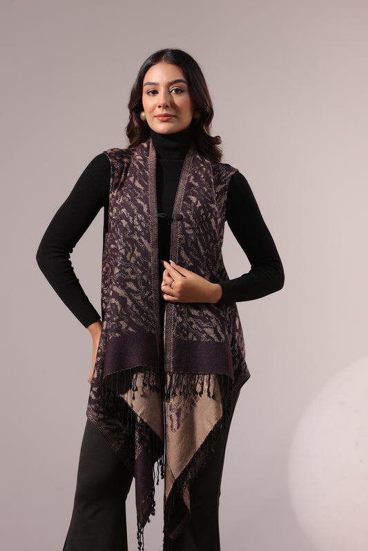 Women's Sleeveless Zari Pattern Shrug Cardigan | Purple