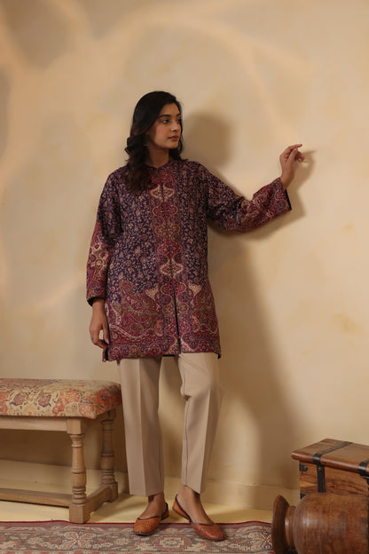 Women's Kaani Woven Winter Kurta | Purple