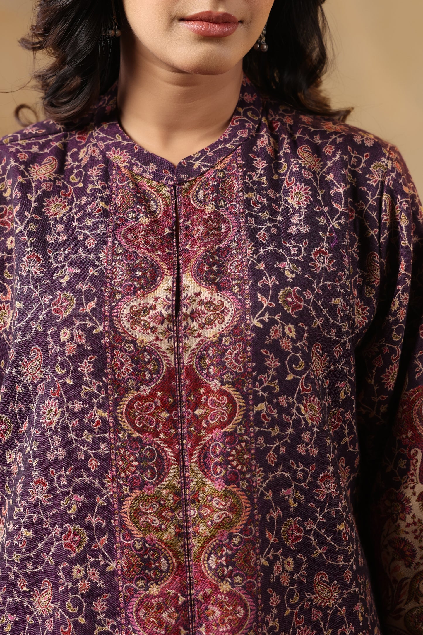Women's Kaani Woven Winter Kurta | Purple