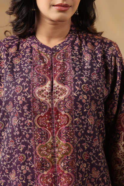 Women's Kaani Woven Winter Kurta | Purple