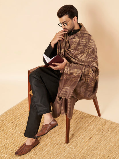 Men's Woollen Lohi Shawl | Brown Stripe Check - view 3