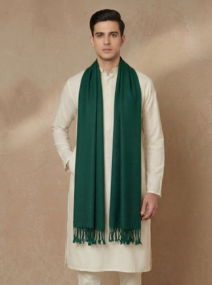 Men Lightweight Solid Color Warm Stole | Bottle Green - view 2