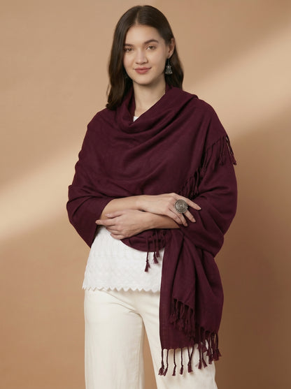 Plain Wine Woolen Stole for Women | Wine