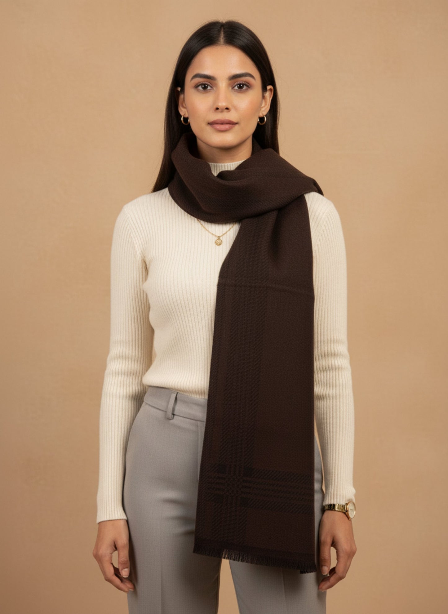 Soft Woollen Muffler for Women | Brown Scarf