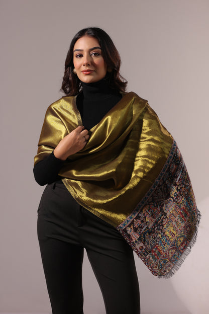 Women’s Premium Kani Woven Shawl with Zari Sheen | Gold Black - view 8