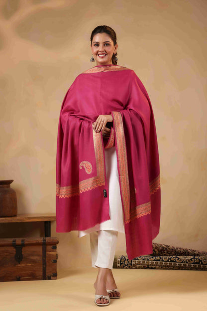 Kashmiri Sozni Zari Embroidery Shawl | Pink