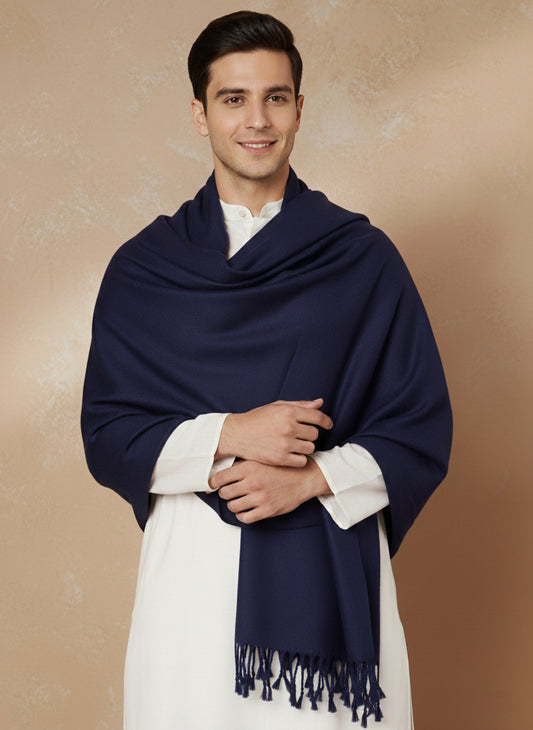 Men Lightweight Solid Color Warm Stole | Navy Blue