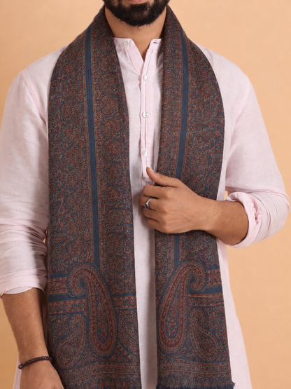 Kashmiri Kani Stole for Men in Floral Weaving | Grey - view 4