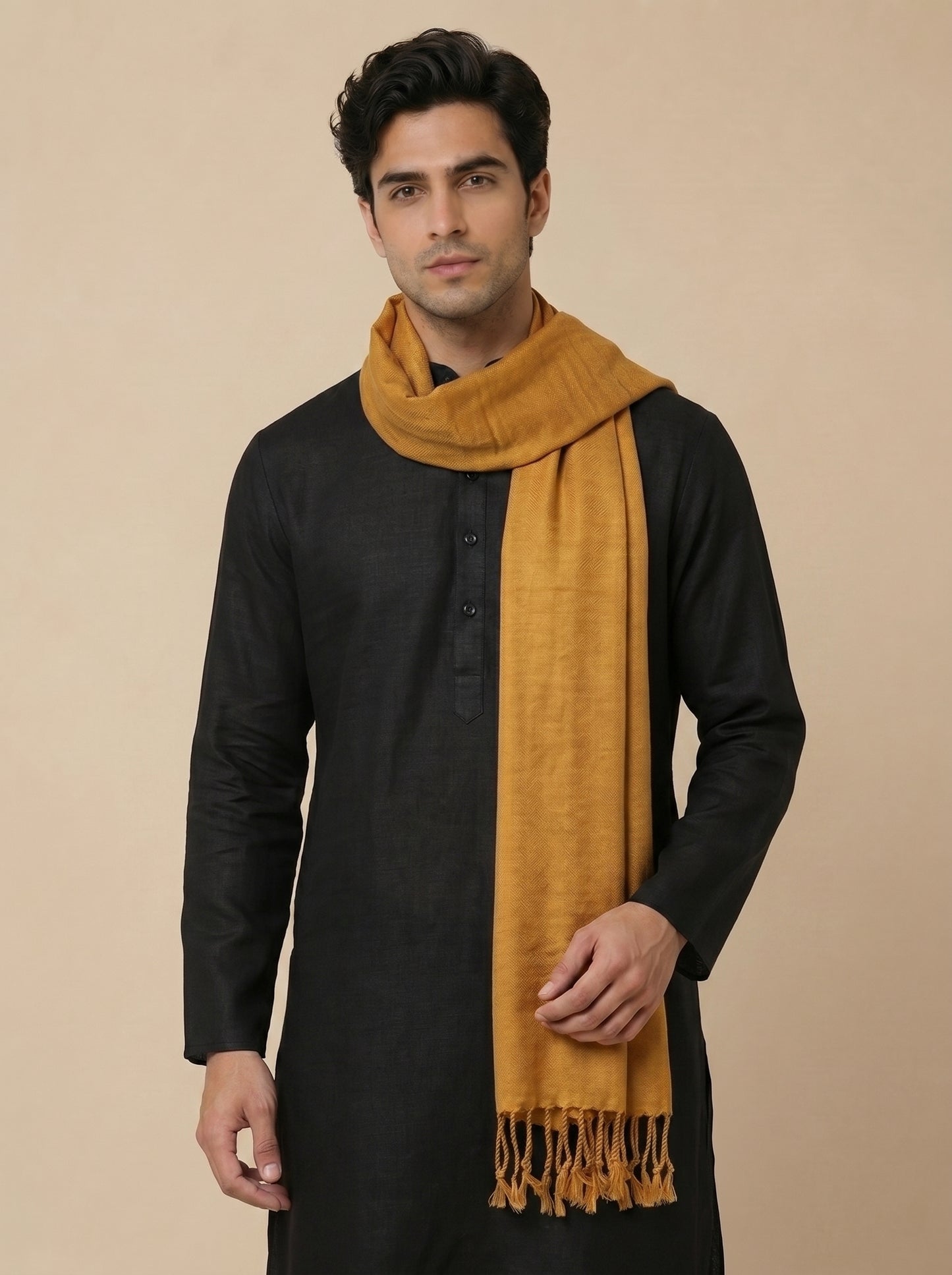 Men Lightweight Solid Color Warm Stole | Mustard - view 2
