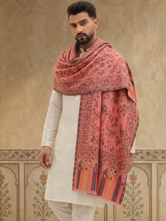 Kani Woven Shawl for Men in Paisley Design Weaving | Peach