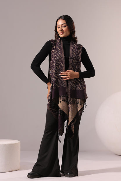 Women's Sleeveless Zari Pattern Shrug Cardigan | Purple
