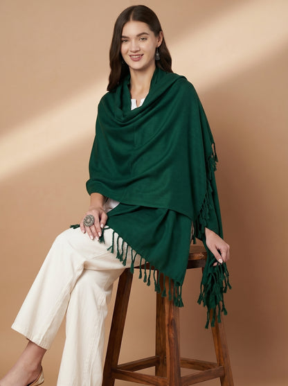 Plain Bottle Green Woolen Stole for Women | Bottle Green - view 4