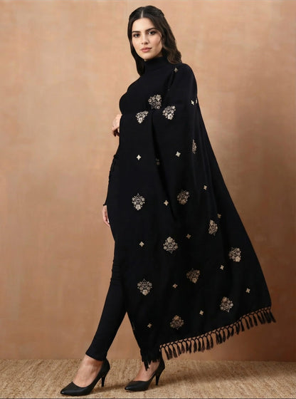 Woolen Embroidered Stole for Men | Black - view 3