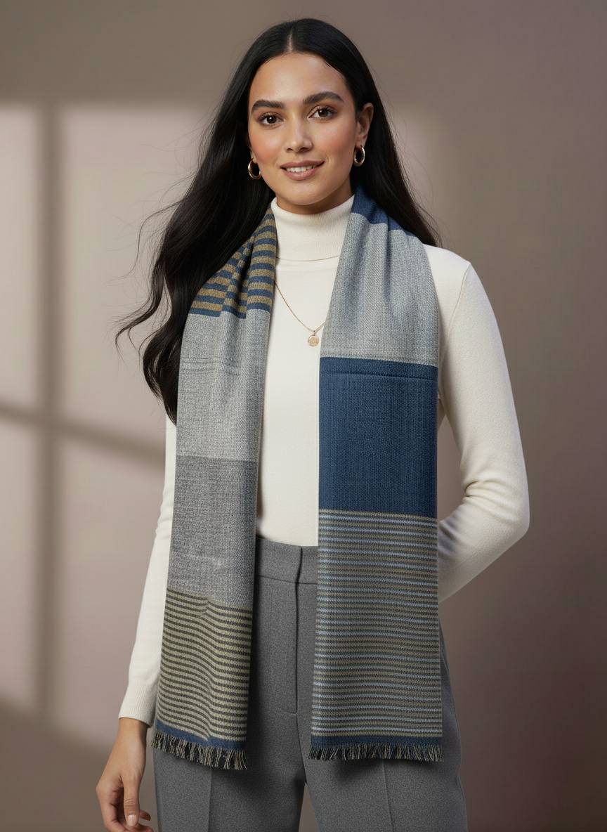 Soft Woollen Muffler for Women | Blue Grey Scarf