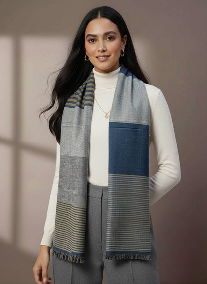 Soft Woollen Muffler for Women | Blue Grey Scarf