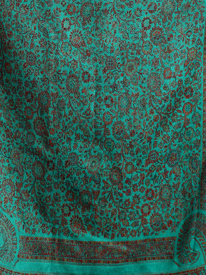 Kashmiri Kani Stole for Men in Floral Weaving | Green - view 6
