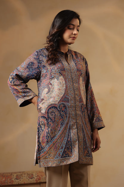 Women's Kaani Woven Winter Kurta | Navy Blue