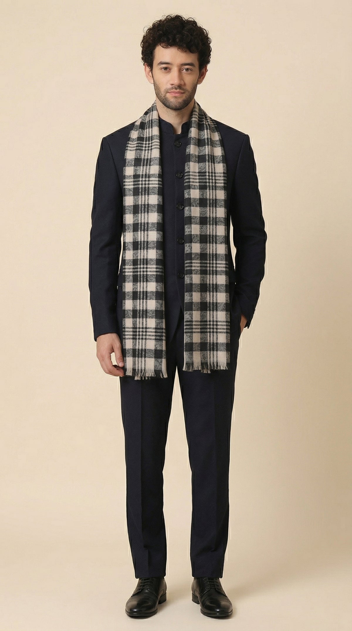 Ultra Soft Woven Stole for Men | Cream - view 3