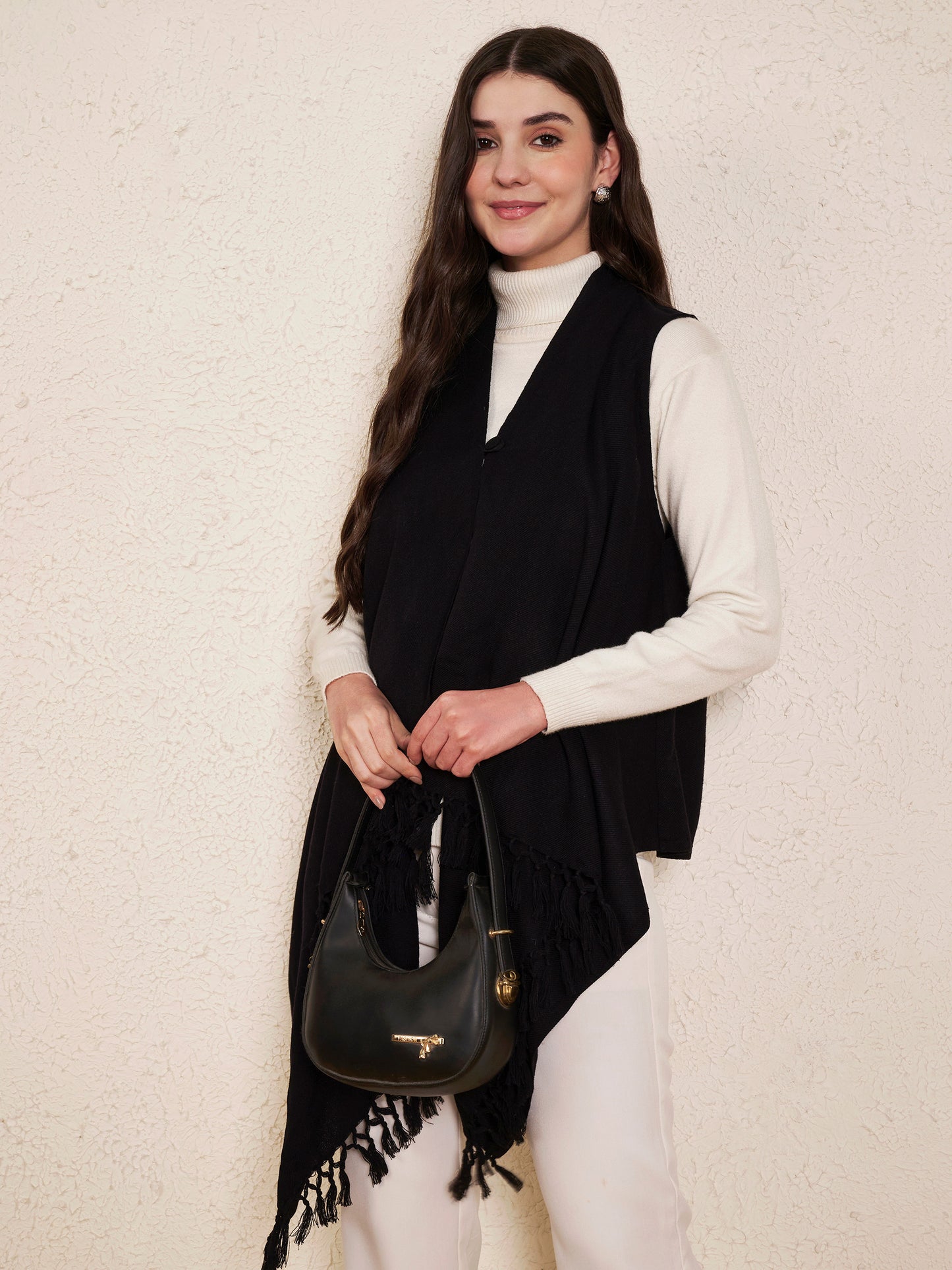 Women's Sleeveless Plain Shrug Cardigan | Black