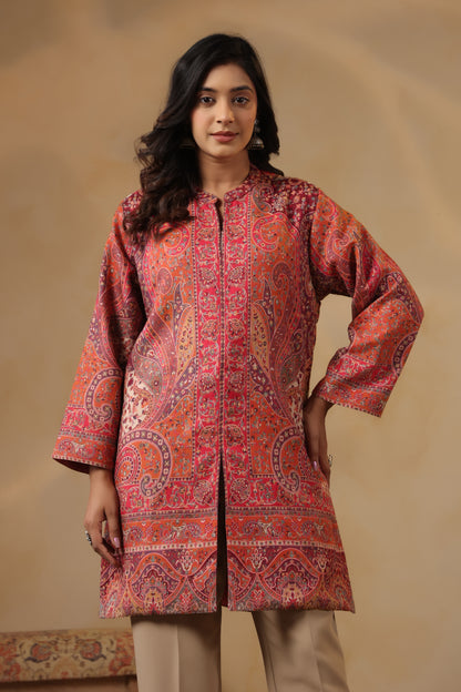 Women's Kaani Woven Winter Kurta | Pink