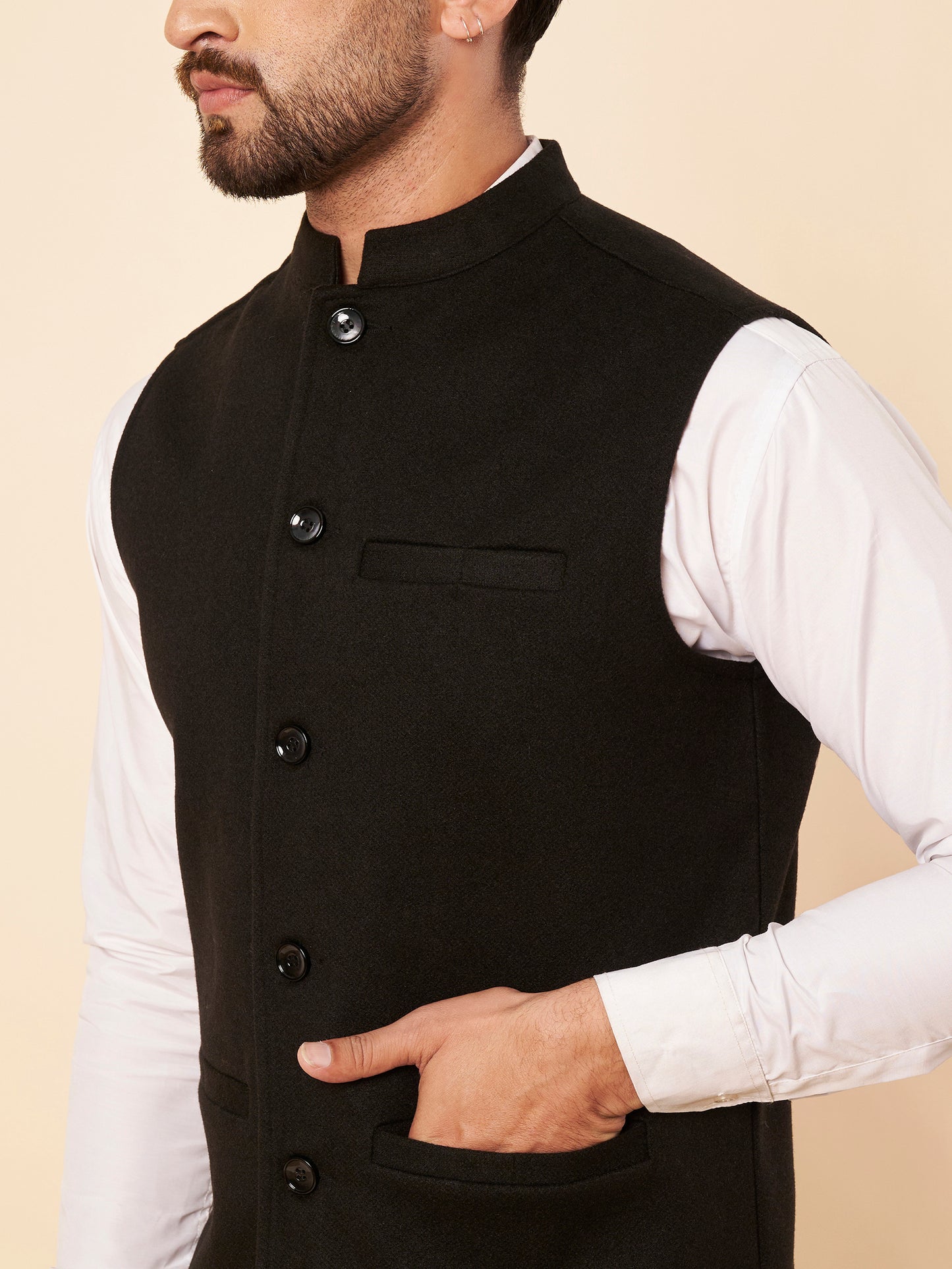 Men's Tweed Nehru Jacket | Black