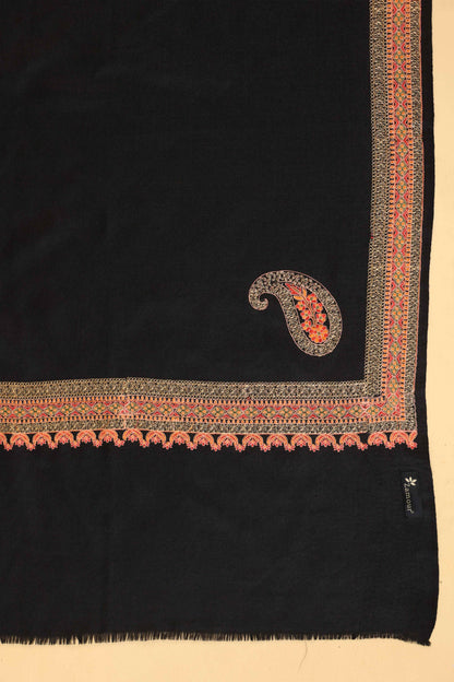 Kashmiri Sozni Zari Embroidery Shawl | Black