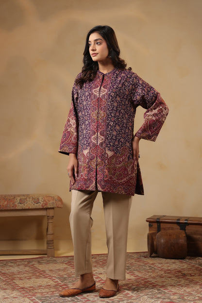 Women's Kaani Woven Winter Kurta | Purple