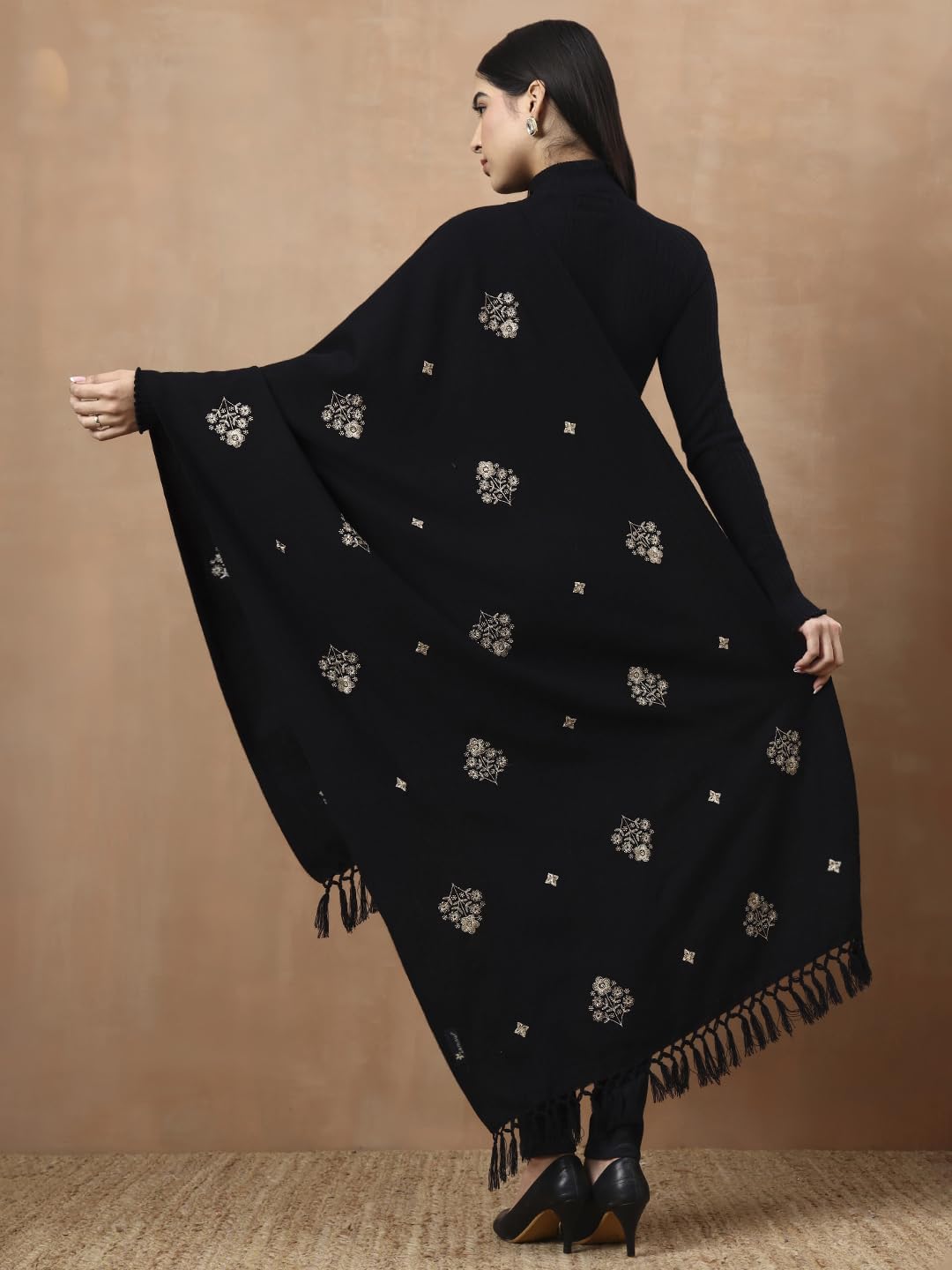 Woolen Embroidered Stole for Men | Black - view 2